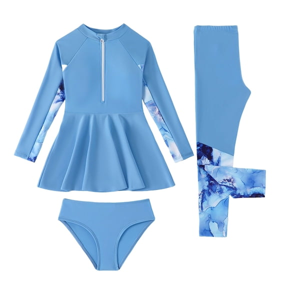 Girls Swim Suit Long Sleeve Rash Guard Two Piece with Shorts Sun Upf 50 Toddler Kids Surfing Beach Pool Girls Tankini Swimsuit