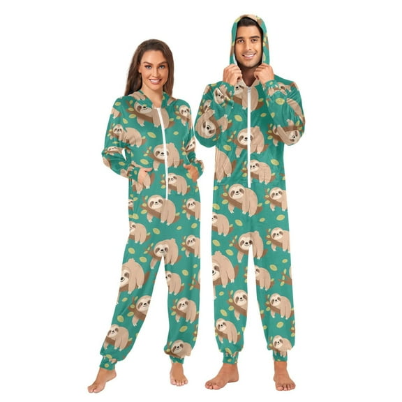 joogoo Sloth on Tree Branch Unisex Adults Onesies Pajamas Jumpsuits L