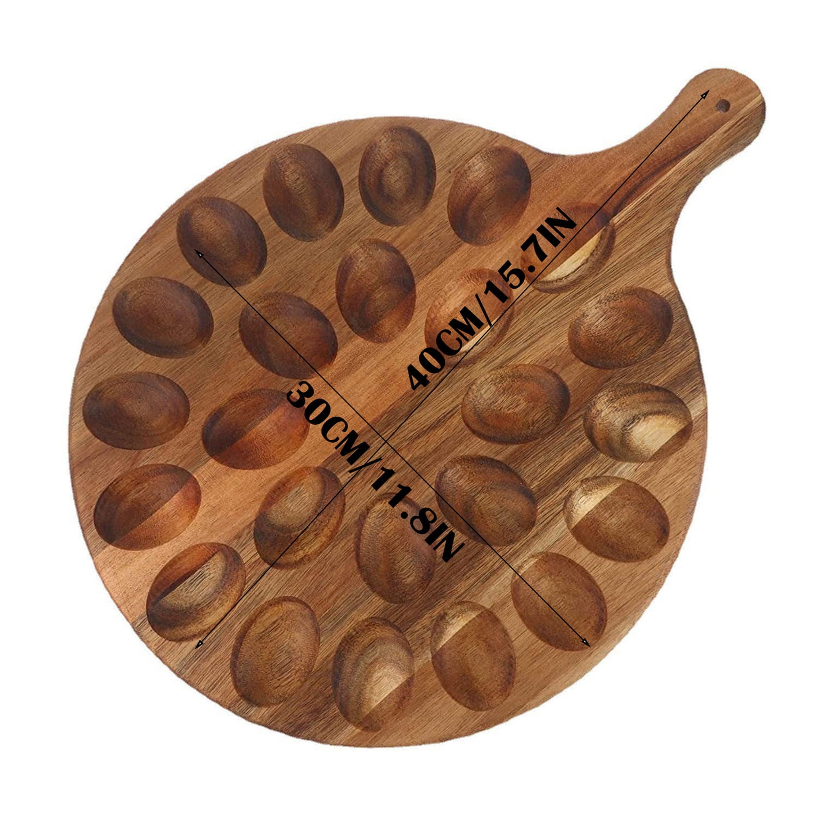 COM1950s Wooden Egg Tray, 24 Hole Reversible Deviled Egg Platter With Handle For Serving And Countertop Storage