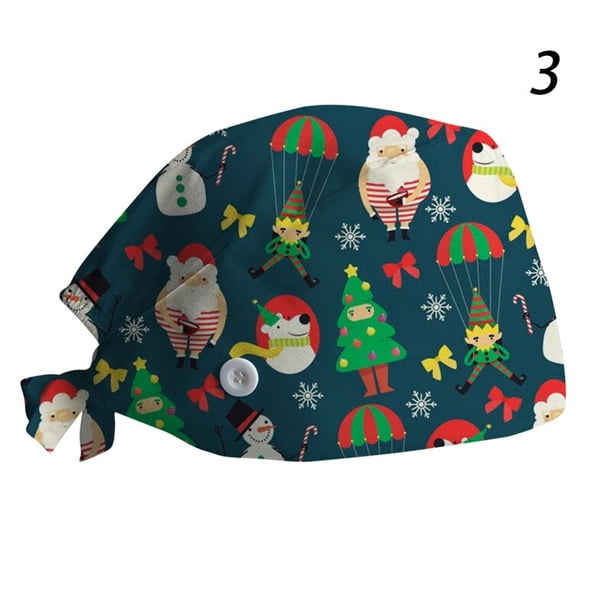 Gorro ajustable de algodón para mujer, gorro de enfermería con estampado navideño para salón de belleza, Clínica de enfermería, Unisex