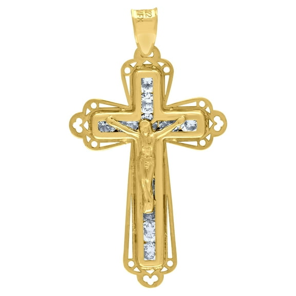 14k Yellow Gold Unisex Cz Crucifix Cross Religious Charm Pendant Pendant Necklace for Men Women