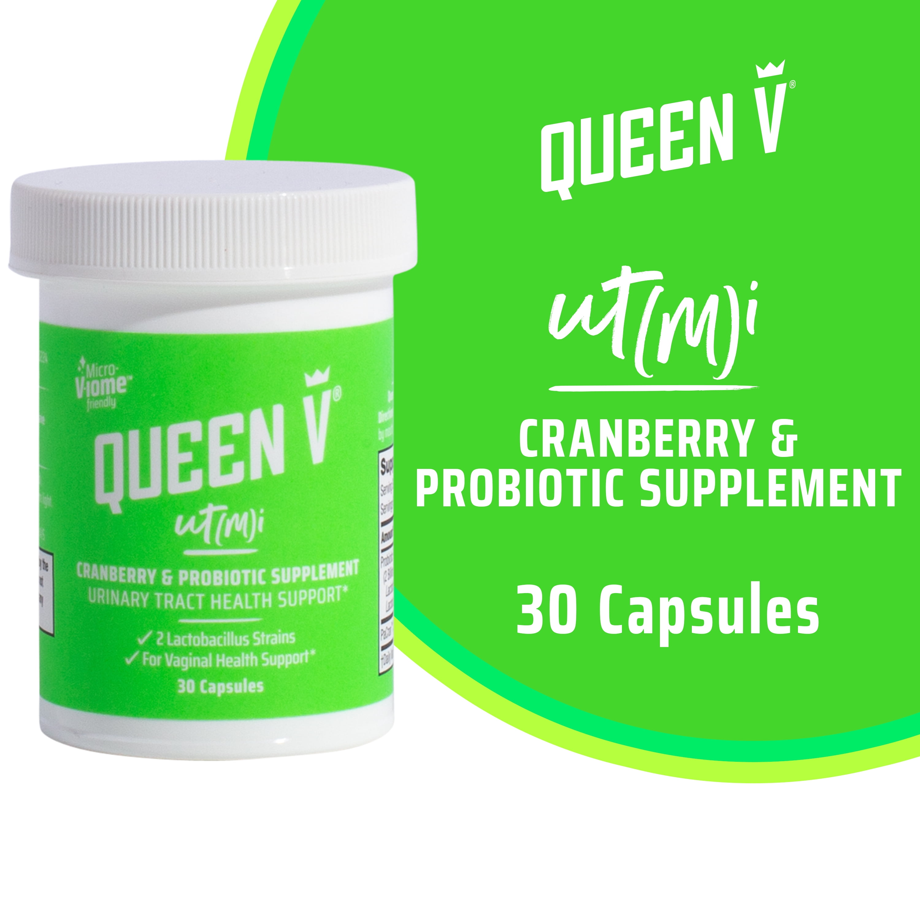 QUEEN V uT(m)i Probiotics- Probiotic Capsule, 30 ct., 2 strains of Lactobacillus & Cranberry, Urinary Tract Health Support*