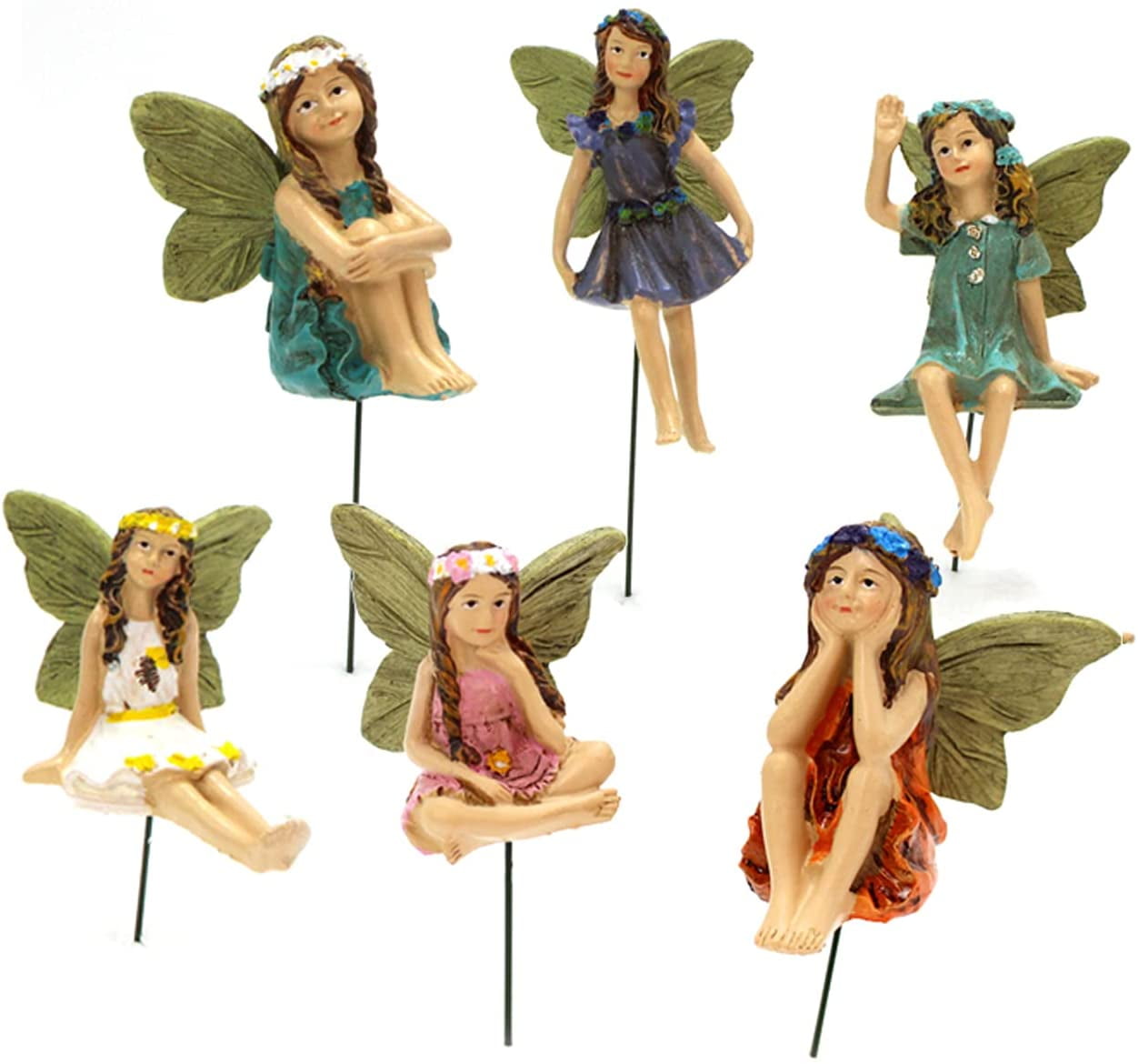 courti Fairy Garden Accessories 6 Pcs Flower Fairy Garden Miniature Fairies Figurines Mini Fairy Statue DIY Statue Fly Wing Family Miniature Flower Fairy Girls Dollhouse 