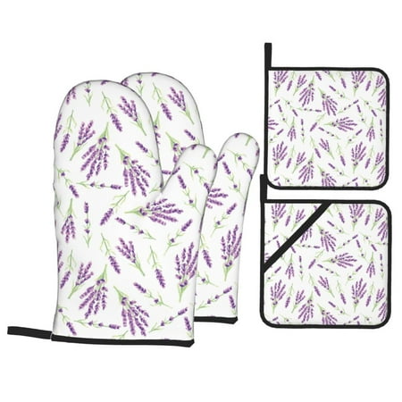 

Oven Mitts and Pot Holders 4 pcs Set Purple flowers_A Heat Resistant Pot Holders Oven Mitts for kitchen Non-Slip Hanging Loop Oven Glove Potholders for Baking Cooking