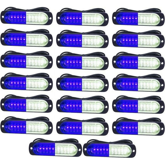 LINLIN LED Car Strobe Lights, 10 LED Emergency Strobe Lights niversal Surface Mount White/Blue Emergency Warning Hazard Flashing Strobe Light Bar for Off Road Vehicle, ATVs, Truck