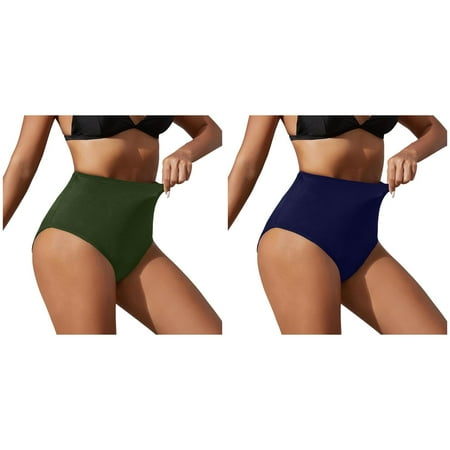 (2-Pack) 2025 New Women s High Waisted on Work Pants for Women Swimming Bikini Bottoms Retro Basic Swim Pants for Women Plus Size 6X Full Coverage Swimsuit Mid s Swim Pants 10 Waist Bathing