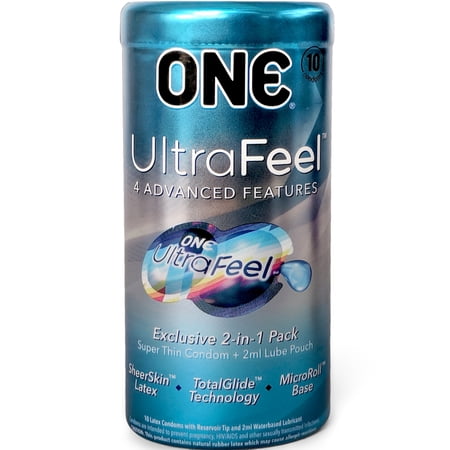 ONE UltraFeel Latex Condoms with Brass Lunamax Pocket/Travel Case  Ultra-Thin Condom and Lubricant Combo Pack  10 Pack