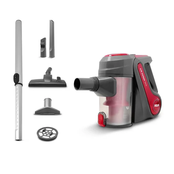 RCA Aspiradora de Mano NYX RC-A1 – 2 en 1 para Hogar y Auto con Succión Potente, Cable de 5 m, Tanque Removible de 0.6 L, Filtro Lavable y Accesorios Multifuncionales – Color Rojo y Gris