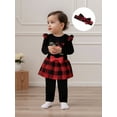 thumbnail image 3 of Miaouyo Infant Baby Girls Christmas Fall Outfit 0 3 6 9 12 18 Months Letters Print Romper with Plaid Pants and Headband Clothing Set, 3 of 9