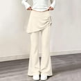 thumbnail image 2 of hotojiny Girl Flare Legging with Skirt Kids Cute Workout Yoga Pants Side Drawstring Bell Bottoms High Waisted Skirted Pant(White,14-15 Years), 2 of 9