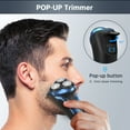 thumbnail image 3 of 4D Electric Shaver for Men, IPX7 Waterproof Electric Razor Dry Wet Rotary Face Shaver Rechargeable Cordless Travel Beard Trimmer w/ LED Display & Charging Stand & Pop Up Trimmer for Dad Husband, 3 of 7
