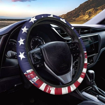 NETILGEN American Flag Print Cars Steering Wheel Cover Auto Decor for Men / Women / Teenagers, Breathable & Oxidation-Resistant Auto Inner Smart Cover Fit SUV Van Sedan