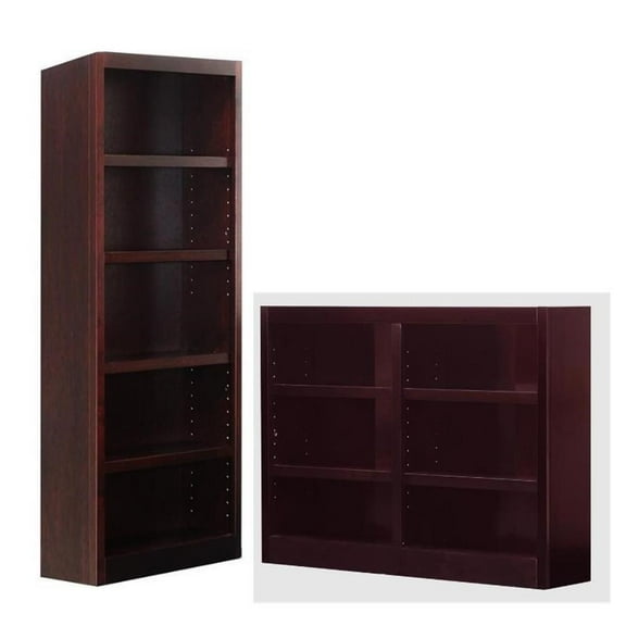 Home Square 2-Piece Set with 72" Tall 5-Shelf Bookcase &Tall Double Bookcase