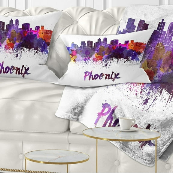 Designart Phoenix Skyline - Cityscape Throw Pillow - 12x20