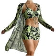 thumbnail image 1 of 3 Piece Swimsuit Womens Printed Bathing Suits Drawstring Bikini Set Long Sleeve Beach Cover Up Boy Shorts Swimwear (Small, Army Green), 1 of 6