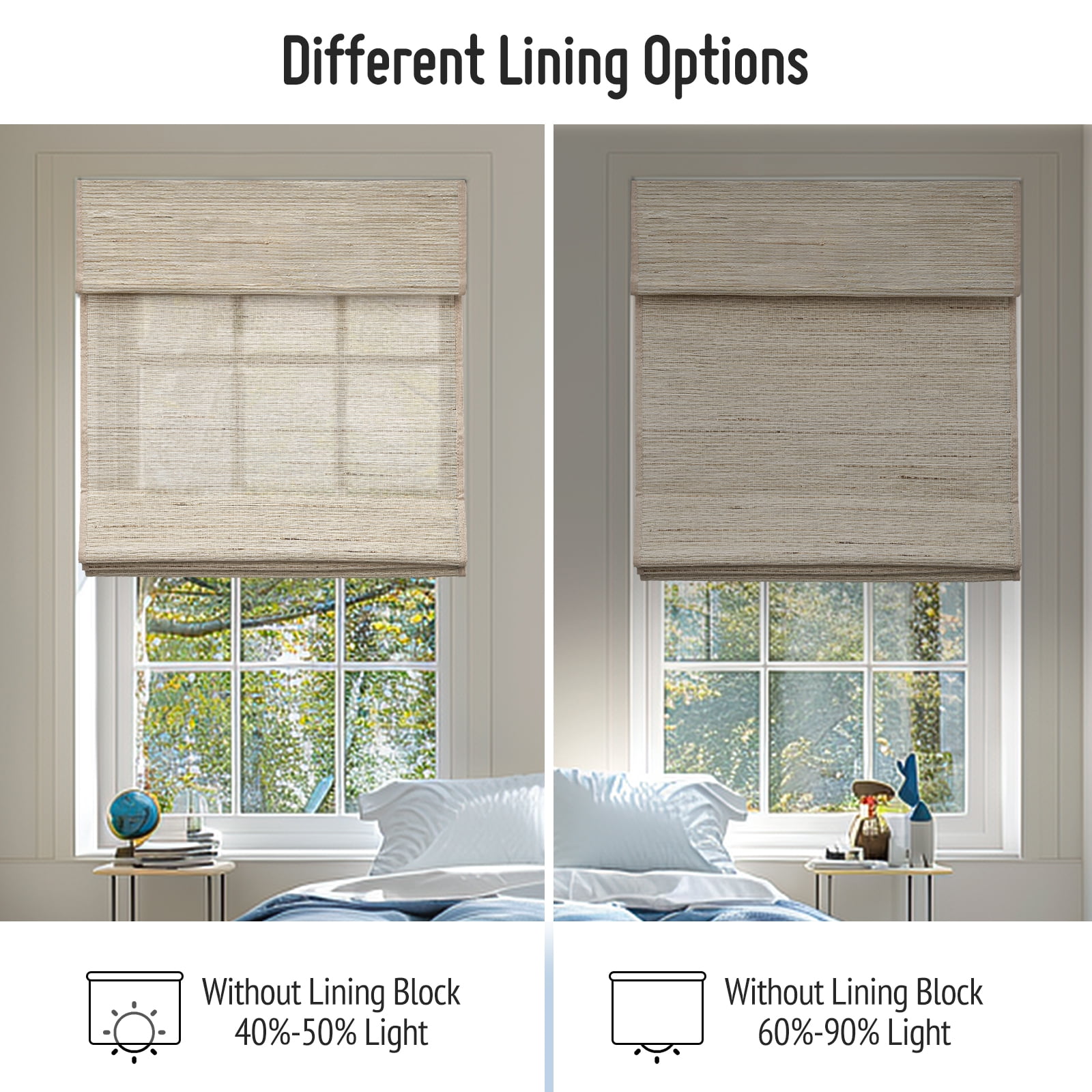 Keego No Drill Motorized Roman Shades Natural Fabric Rechargeable Electric Window Blinds Remote Control Room Darkening Window Treatment - Beige (with Linen, Block 40%-50% Light) - 50"W x 48"H