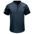 thumbnail image 4 of Men Short Sleeve Henley T-Shirt Casual Solid Color Button-up Henley Shirt Crew Neck Tee Tops, 4 of 5
