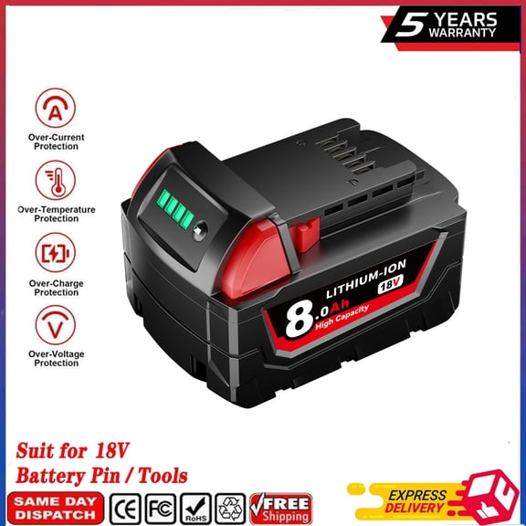 M18 8.0Ah Replacement for Miwauke 18V Lithium Battery Compatible with 48-11-1815 48-11-1820 48-11-1840 48-11-1850 48-11-1860 Cordless Power Tools and 18V Li-on Charger