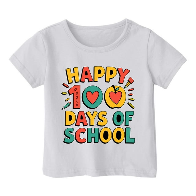 T-shirts pour Filles Mode Décontractée Imprimé Col Rond Manches Courtes Ample Vêtements pour Tout-Petits Filles Blanc 6-7 Ans
