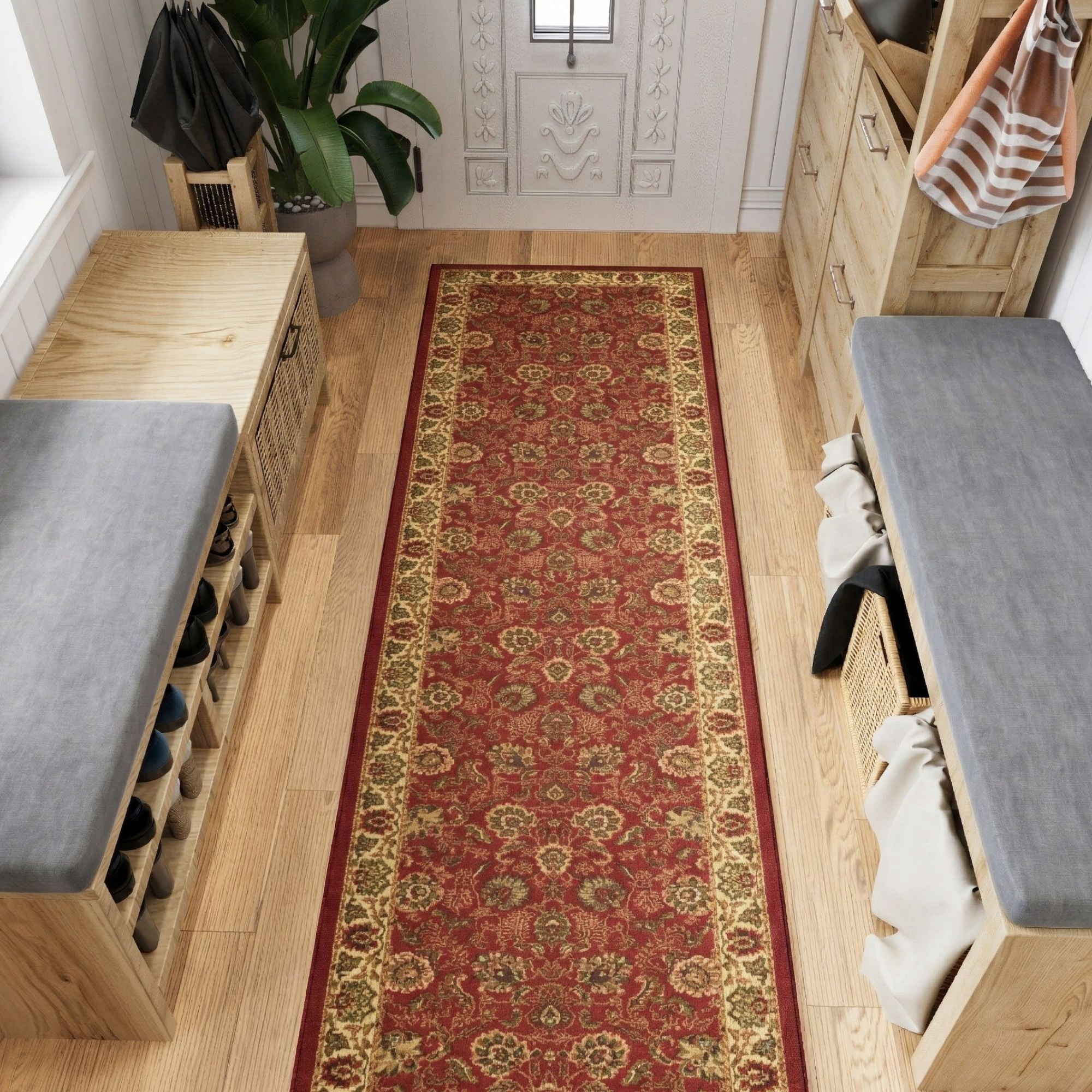 Ottomanson Extra Long Runner Rug 2'7" x 19' – Non-Slip Low Pile Hallway Carpet, Oriental Red