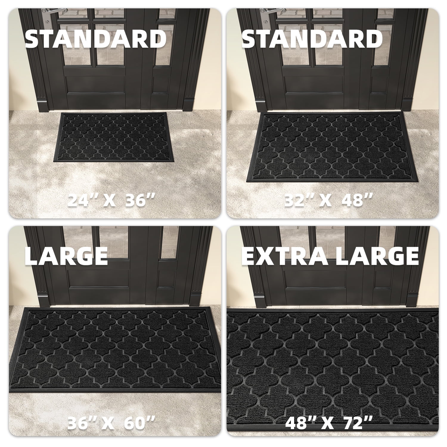 PABUBE Outdoor Door Mat Non Slip Backing Doormat,Low Profile Doormat Entry Rug, Outside Floor Mat for Entryway, Black, 24" x 36"