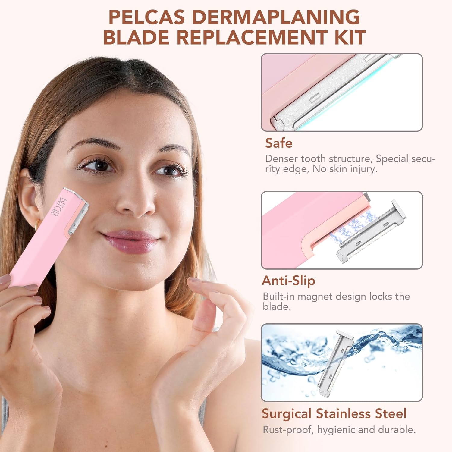 PELCAS Dermaplaning Blade Replacement kit, 8 Pcs Dermaplaning Blades ...