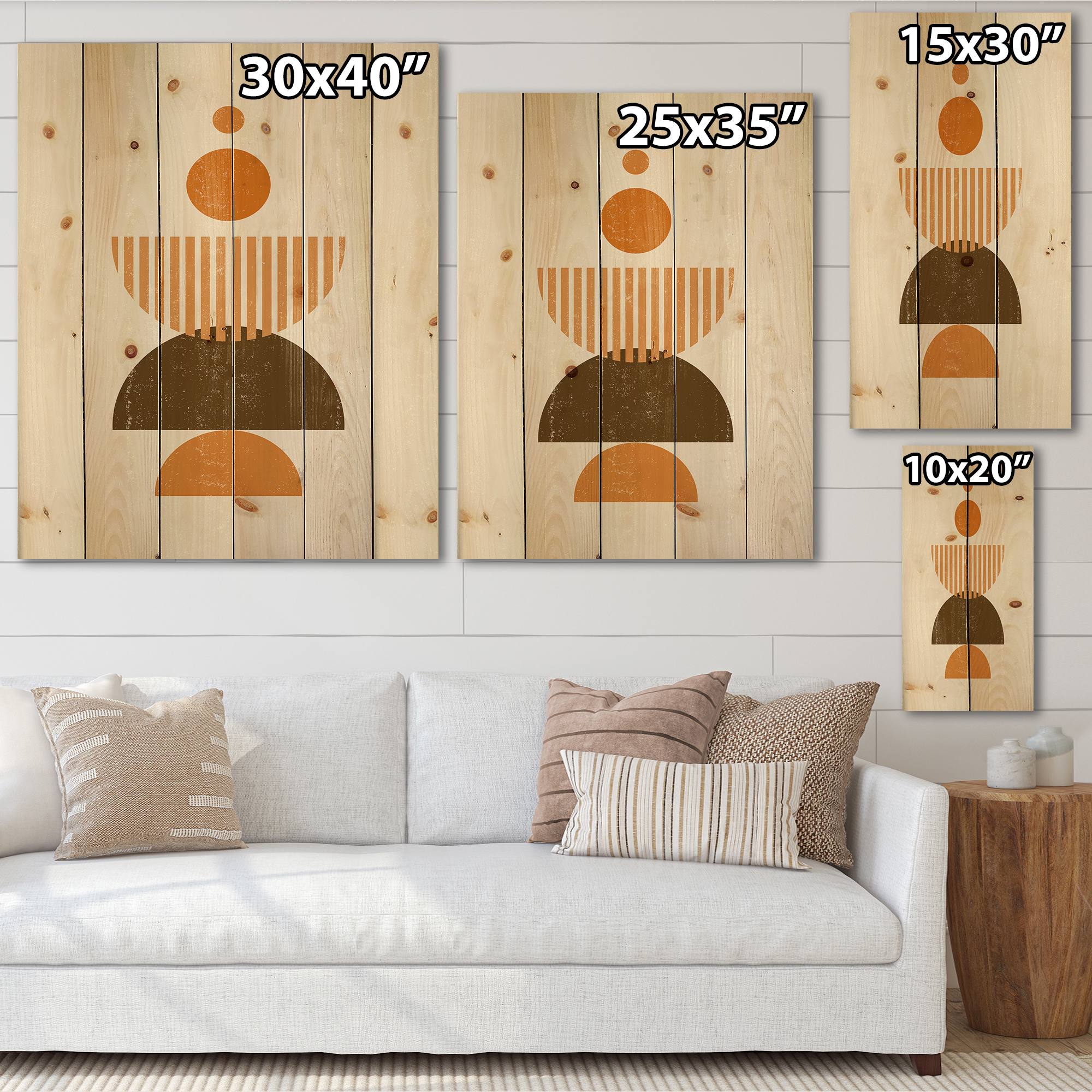 Designart 'Abstract Minimal Moon and Sun In Earth Tones I' Modern Print on Natural Pine Wood