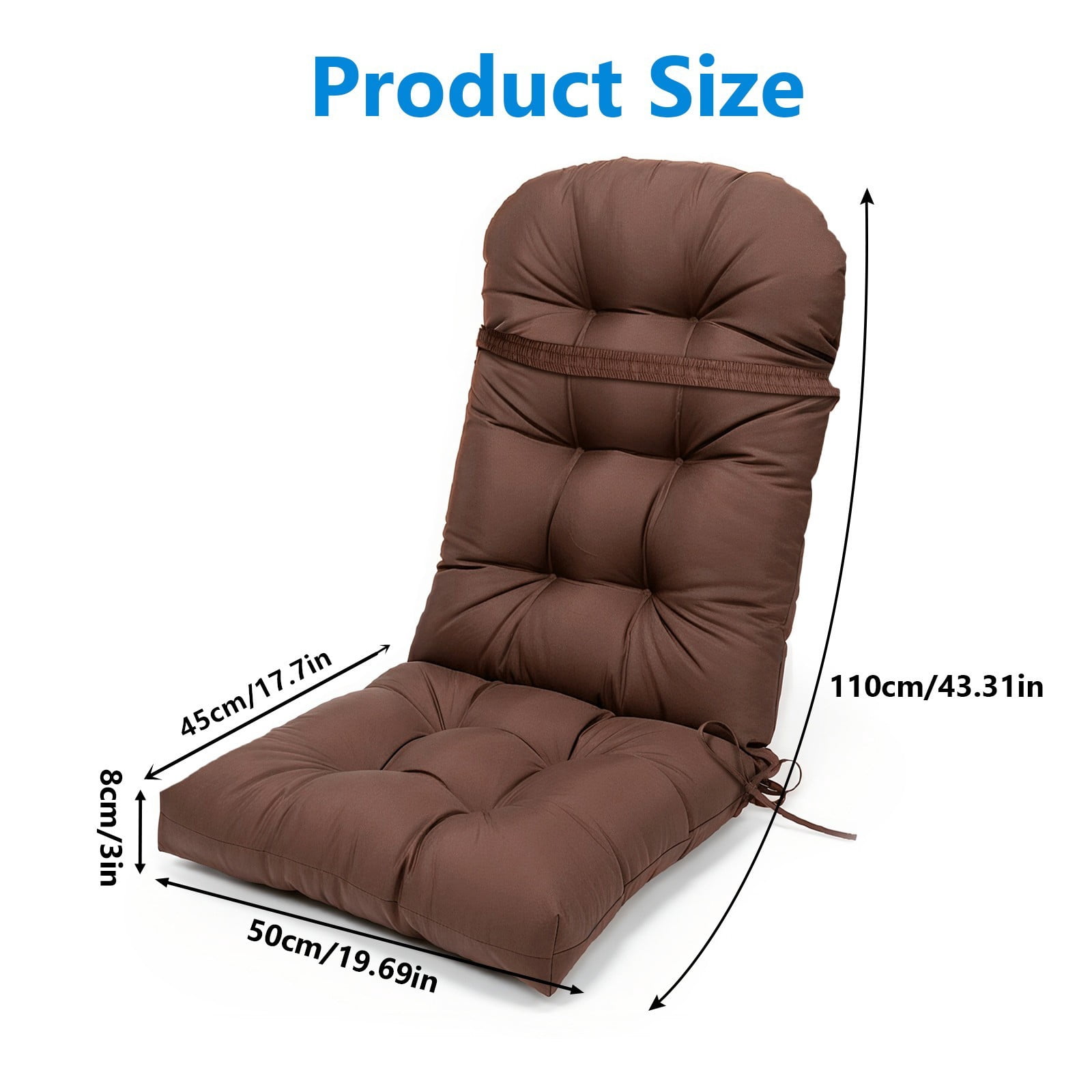 TOPCHANCES Outdoor Adirondack Chair Cushion with Ties, Water-Resistant Oxford Fabric High Back Rocking Chair Cushions (Brown)