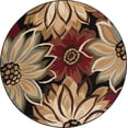 thumbnail image 3 of Transitional Area Rug (5'3'' Round) Floral Black, Red Indoor Round Easy to Clean, 3 of 6