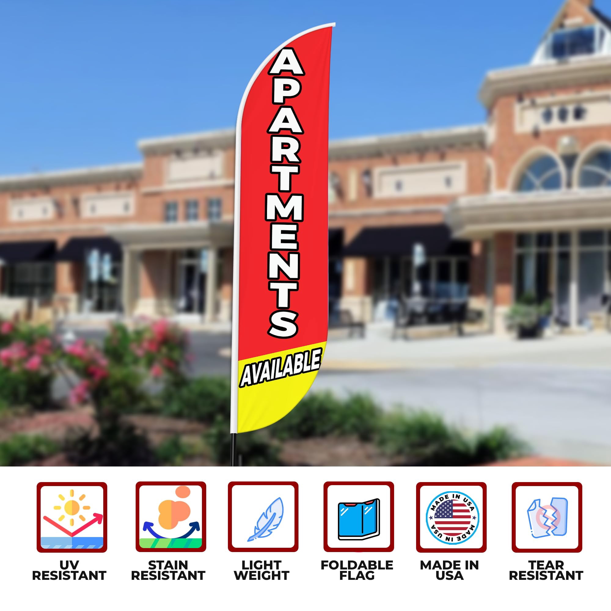 Apartments Sign feather flag for Outdoor by Mavis Printing | 11.5 FEET Long Polyester Outdoor Banner Flag for Easy Hang | HD Print Swooper Flag Only to Advertise Real Estate Business| Made in USA