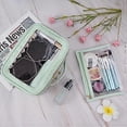 thumbnail image 2 of Makeup Bag 2Pcs Portable Clear Makeup Bag Travel Cosmetic Bag Waterproof PU Leather Makeup Bags Set For Women Girls (Green), 2 of 4
