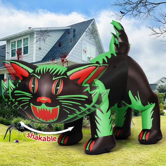 Gato inflable GOOSH para Halloween, 2,1 m, con cabeza que se mueve y luces LED