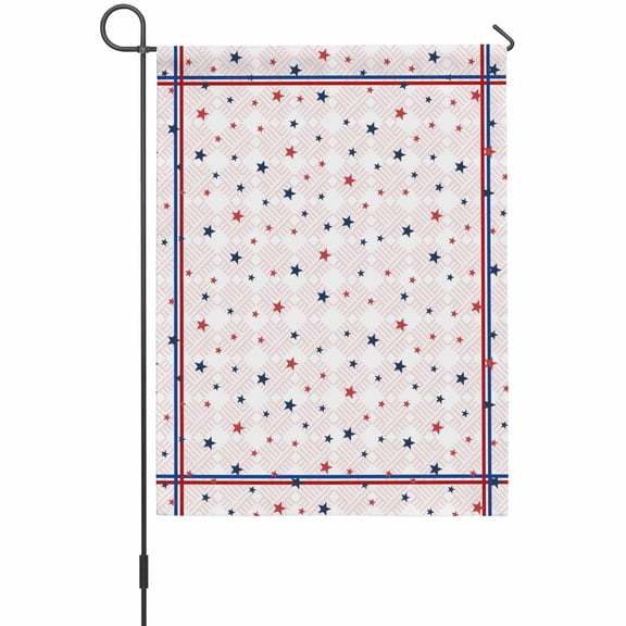 Independence Day Garden Flags For Outdoor, Red Blue Star Stripes Blue Red Framed Small Double Side Yard Flags Weather Proof Garden Decor for Lawn Outside Holiday 12 x 18 Inches