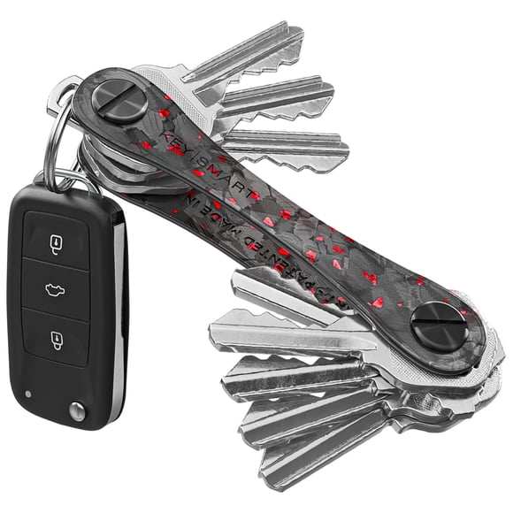 Llavero KEY SMART, organizador compacto de fibra de carbono rojo, 14 llaves