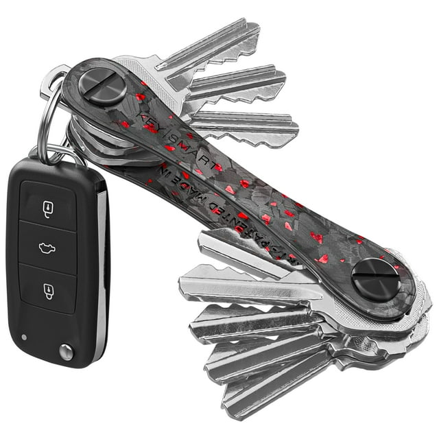 Llavero KEY SMART, organizador compacto de fibra de carbono rojo, 14 llaves