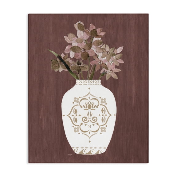 Stupell Industries Ornate Boho Vase Plants & Flowers Painting Wrapped Canvas Art Print Wall Art, 16 x 20