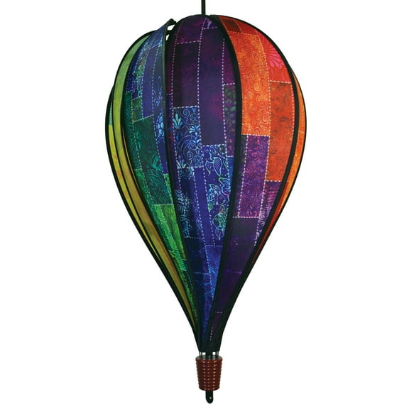 In The Breeze 0995 — Batik Quilt Panel Hot Air Balloon Spinner 25-Inch High, Colorful Garden Wind Spinner