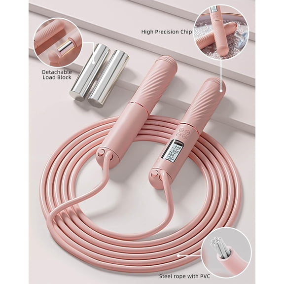 Kaleduo Cordless Weighted Jump Rope with LCD Counter, Skipping Rope for Adults & Women with Large Cordless Balls, Digital Counting Jump Rope for Home Gym Fitness, Pink