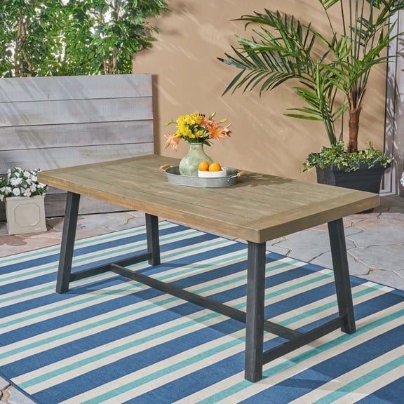Noble House Raphael 70.75" Wood Top Patio Dining Table in Sandblast Gray