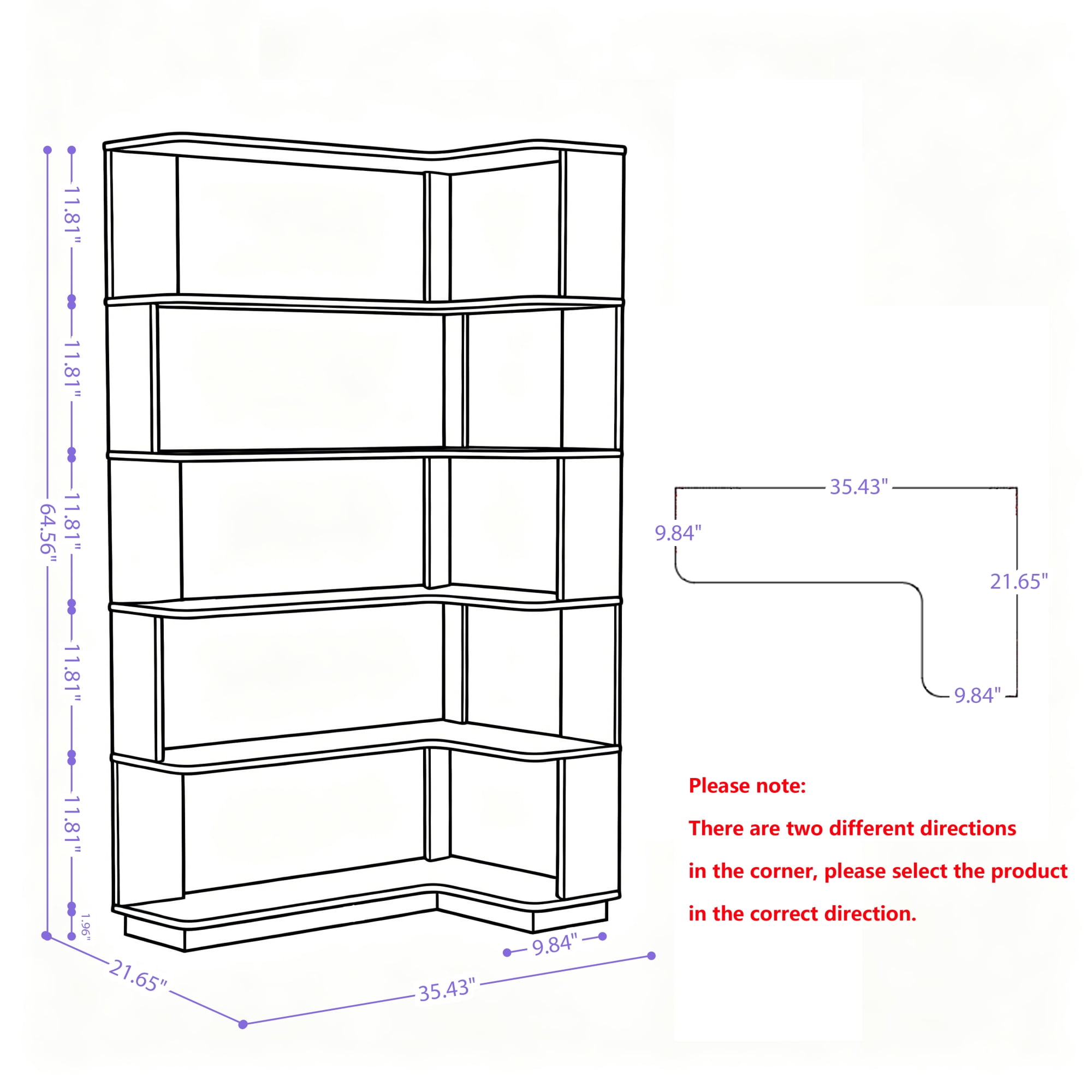 Leumius 5 Tier Freestanding Bookshelf,Wooden L-Shaped Corner Bookcase with Anti-drop Panel and Anti Tipping Device, Display shelf Open Storage,Dark Oak