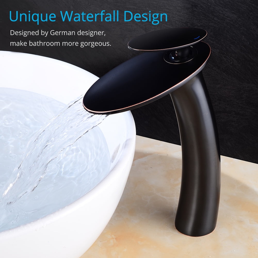 Wovier W ORB8203ORB Oil Rubbed Bronze Waterfall Bathroom Sink Faucet with Supply Hose, Black