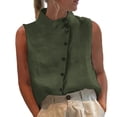 thumbnail image 2 of Xdegoge Sleeveless Cotton Linen Blouses for Women Mandarin Collar Asymmetrical Side Button Tops Casual Summer Tank Tops Lightweight Breathable Shells for Office Work, 2 of 7