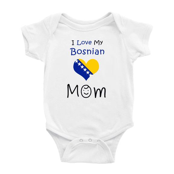 I Love My Bosnian Mom Cute Baby Romper Bodysuit For Boy Girl (White, 0-3 Months)