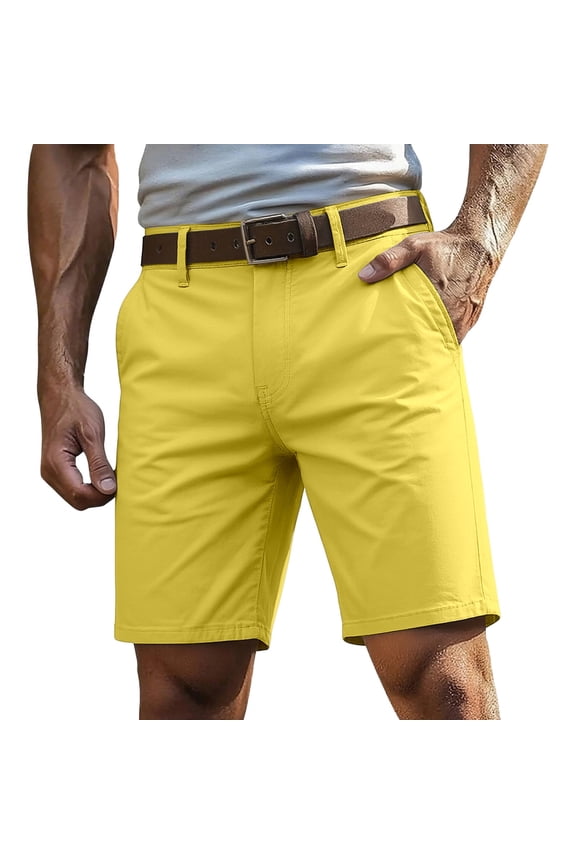 Mens Shorts With Pocket Straight Leg Solid Color Summer Outdoor Fashionable Shorts Yellow Size 29