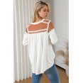 thumbnail image 3 of Women's White Contrast Crochet Lace Henley Top, 3 of 5