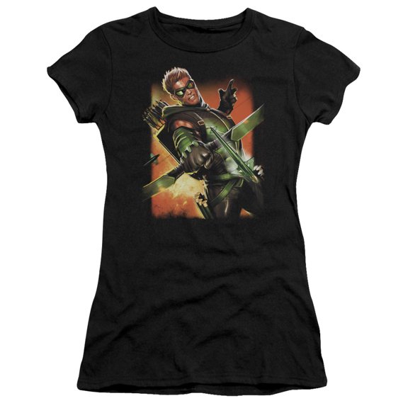 Jla - Green Arrow #1 - Juniors Teen Girls Cap Sleeve Shirt - Large