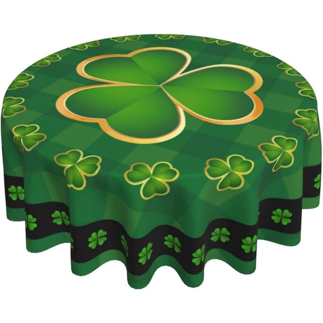 Saint Patricks Day Tablecloth 60 Inch Round Wrinkle Free Green Shamrock Table Cloth Suitable for Kitchen Decorantion/Indoor and Outdoor Dining Table/Party/Picnic
