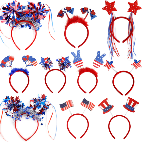 UU&T 10PCS Patriotic Head Boppers Headband - Red White Blue Head Boppers- 4th of July Party Accessories Favors Decorations
