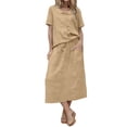 thumbnail image 2 of ClodeEU Women's Round Neck Short Sleeve Top and Skirt Set ,Casual Solid Color Two Piece Outfit Khaki,Women's Plus L, 2 of 5