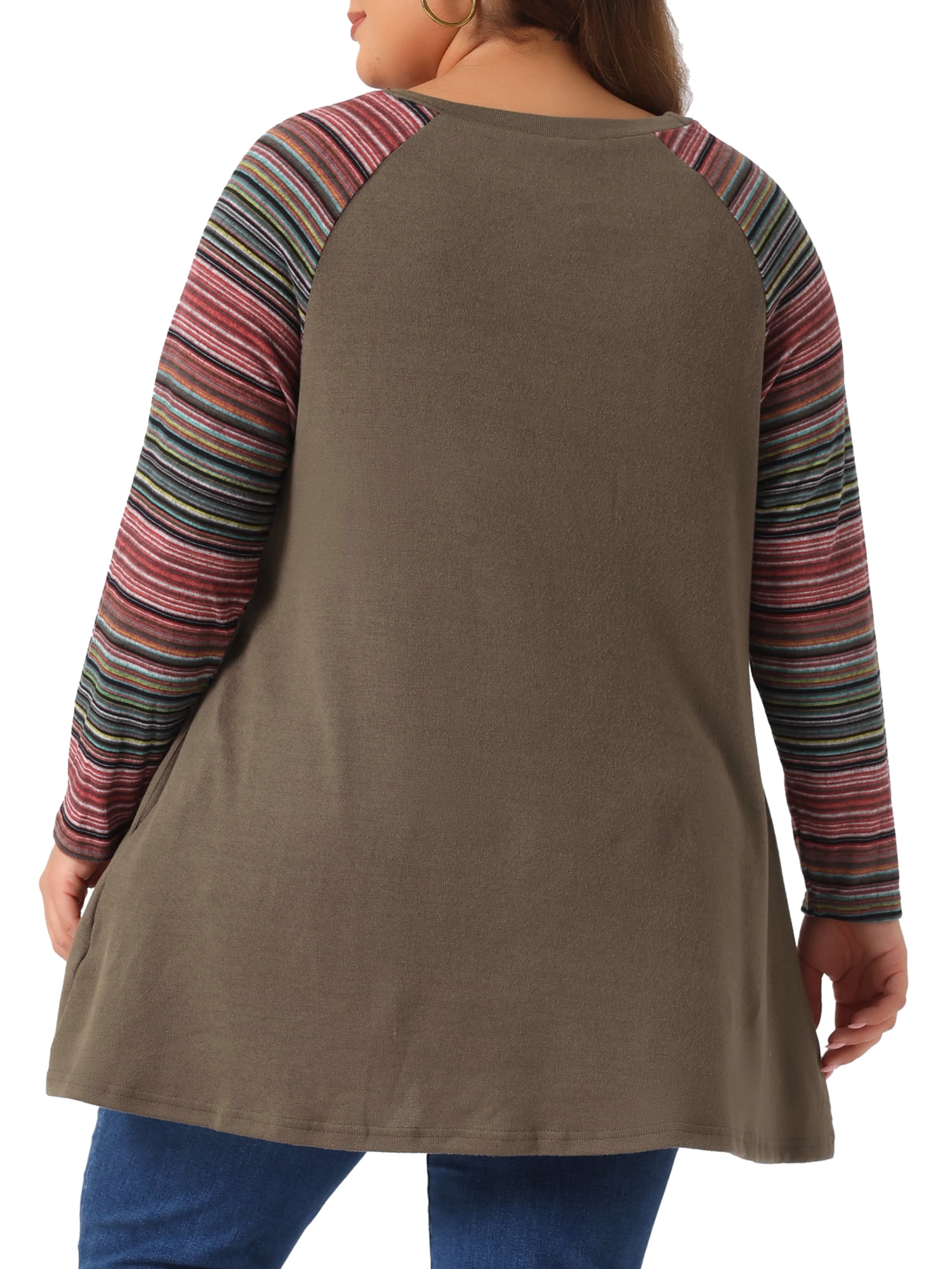 DARING DIVA Women's Plus Size Long Sleeve Color Block Knit Tunic 3X Coffee